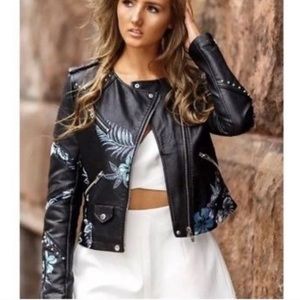 Blank NYC painted leather floral moto jacket L